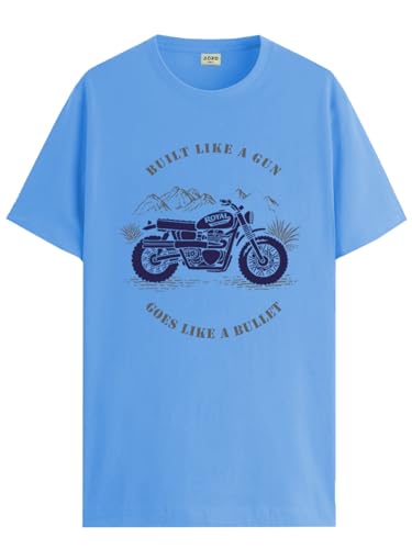 ADRO Men's Royal Bike Design Printed 100% Cotton T-Shirt - Regular Fit, Printed T-Shirts for Men (RN24-RYL-SK_Sky Blue_XL)