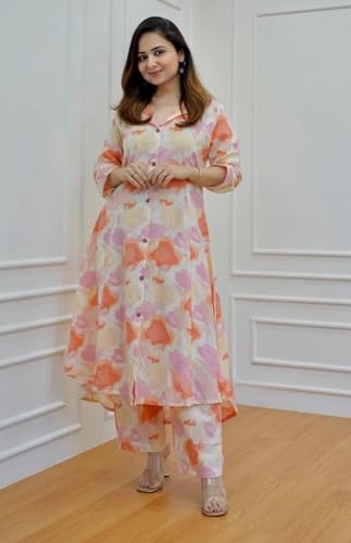 Greciilooks Rayon Standard Length Formal Travel Floral Printed Ethnic Co-Ord Kurta Set For Women (Available In 2Xl And 3Xl) (Gl-
