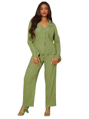 GRECIILOOKS Poly Cotton Casual Standard Length Stylish | Textured Travel for Full Sleeve Women Co-ord Set (GL-W1912&TR941_Lime G