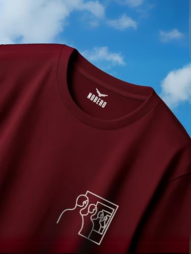 Nobero MenS Graphic Print Oversized Fit T-Shirt (1M-Twrt-C1005-Bs_Find Oneself-Wine Red