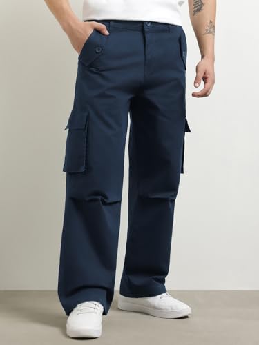 Nobero MenS Loose Casual Pants (1M-Bwcp-R0002_Navy Blue