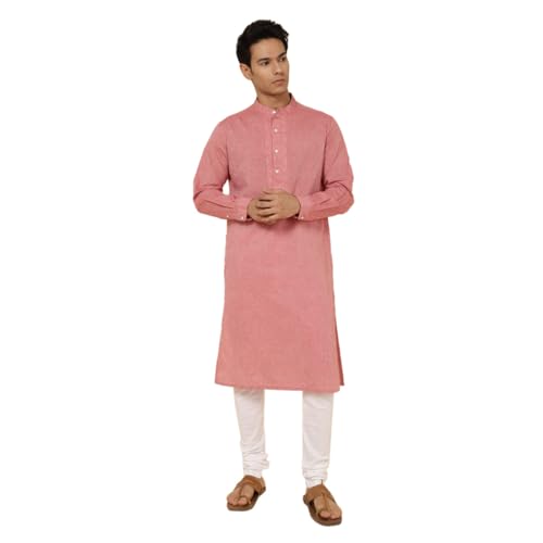 Fabindia MenS Cotton Embroidered Slim Fit Kurta (1028144Red_Pink