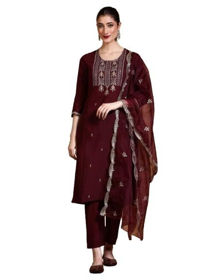 Varanga Women Ethnic Motifs Embroidered Regular Kurta With Trousers & With Dupatta