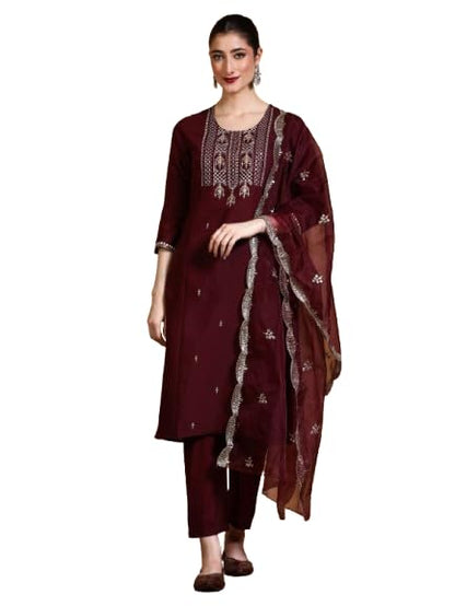 Varanga Women Ethnic Motifs Embroidered Regular Kurta With Trousers & With Dupatta