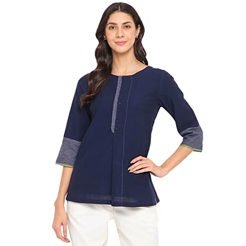 Fabindia Women Cotton Woven Short Kurta Blue_S