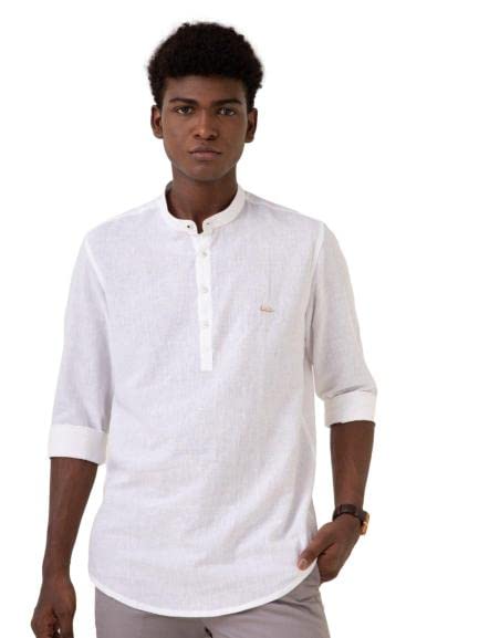 Turtle Men White Hand Woven Mandarin Kurta Shirt