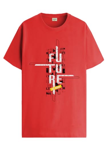 ADRO Men's Graphic Printed 100% Cotton T-Shirt - Regular Fit, Printed T-Shirts for Men (RN24-FTR-RD_Red_XL)