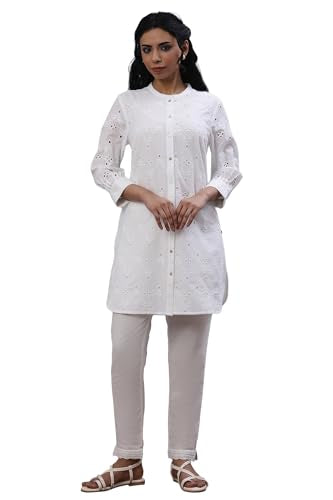 W Women White Floral Print Cotton Kurta