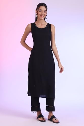 Aurelia Women's Black Solid Straight Kurta