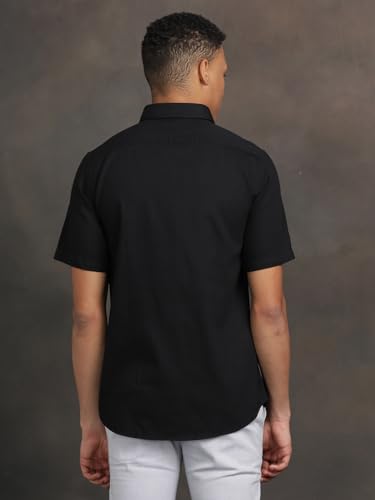 Turtle Men Black Slim Fit Solid Pure Cotton Casual Shirt
