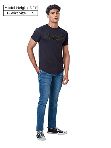 The Souled Store Men Official Batman: The Emblem Black Printed Drop Cut T-Shirts Drop Cut T-Shirts Fashionable Trendy Graphic Pr