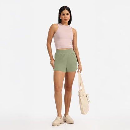 BlissClub Groove-in Cotton Shorts | Cotton Shorts | Side Pockets | Stretchy |Curved Hem
