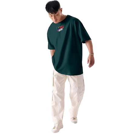 KYDA Mens Oversized 100% Cotton Round Neck Front and Back Printed Tshirt (Pack of 1)