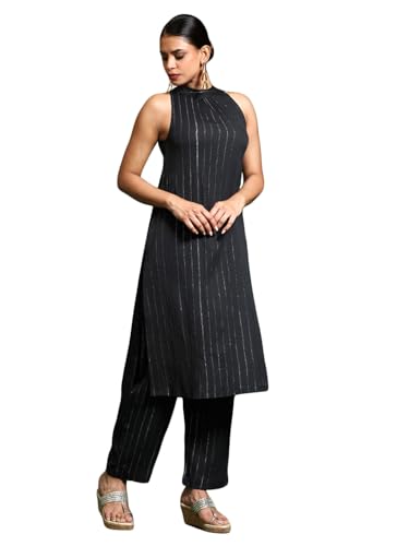 Varanga Women Brown Halter Neck Straight Kurta With Trouser