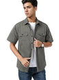 Smowkly MenS Casual Solid Printed Cotton Regular Fit Shirt || Half Sleeve, Button Down, Double Front Pocket || Denim Shacket St