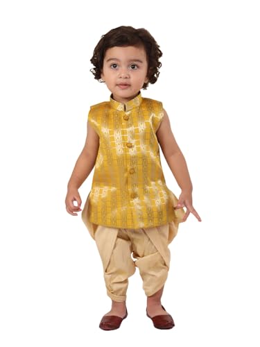 Jbn Creation Infant Boys Yellow And Gold Silk Blend Kurta And Dhoti Set