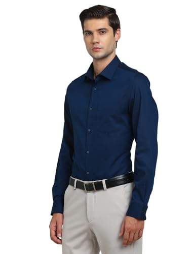 Turtle Men 100% Cotton Slim Fit Indigo Blue Dobby Print Formal Shirt