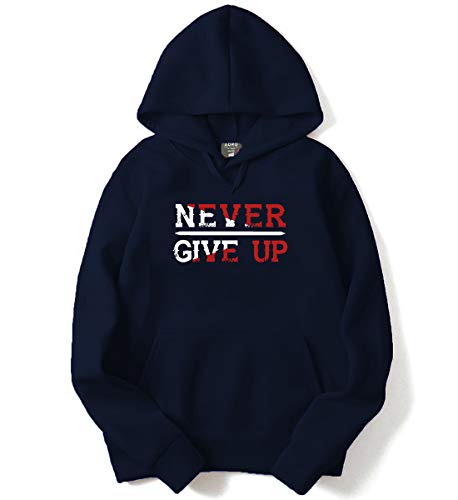 ADRO Never Give Up Design Printed Hoodies/Sweatshirts for Men & Women (H20-M-NGU-NB_Navy_XL)