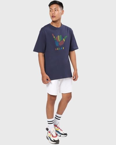Bewakoof Mens Blue Hang Loose Graphic Printed Oversized Half Sleeve T-Shirt