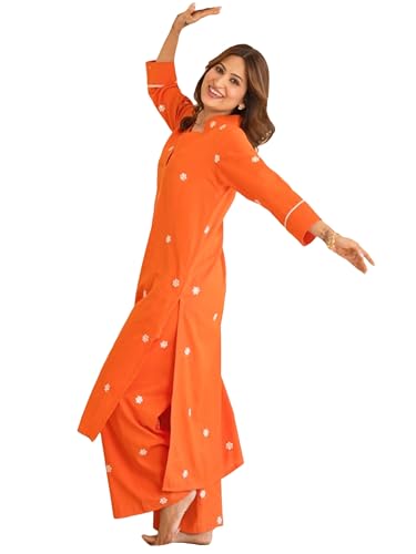 ANNI DESIGNER Women's Rayon Viscose Straight Embroidered Kurta with Palazzo