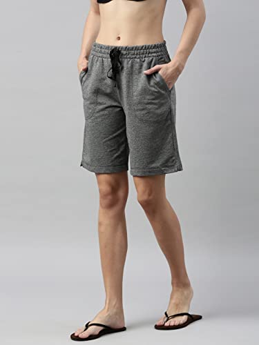 Enamor Essentials Womens Mid Rise Relaxed Fit 100% Cotton Knee Length Shorts Bermuda with Elasticated Waistband and Pockets - E0