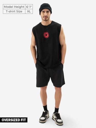 The Souled Store Official Star Wars: The Death Star Round Neck Sleeveless Black Graphic Printed Regular Fit Cotton Vests For Men