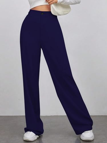 Toochki Trousers for Women | Womens High-Waisted Pant | Trouser | Korean Style | Navy Blue | Bottom Wear