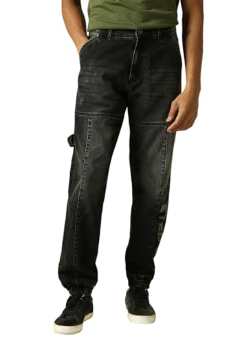 Hubberholme Men Washed Cotton Straight Fit Mid- Rise Jeans 8 Black
