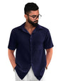 PinkMint Popcorn Shirt for Men ll Textured Shirts for Men ll Stylish Half Sleeve Shirt ll Goa Wear ll Regular Fit Shirt Blue