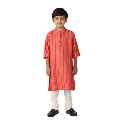 Fabindia Kids Blend Chinese Collar Long Kurta Viscose_Coral