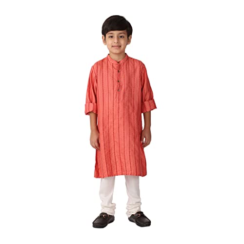 Fabindia Kids Blend Chinese Collar Long Kurta Viscose_Coral