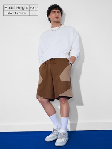 The Souled Store Elmwood Men and Boys Drawstringed Brown Solid Knee Length Cotton Bermuda Shorts