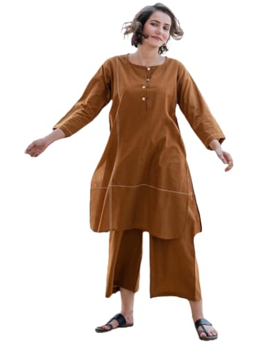 Gosriki WomenS Rayon Viscose Solid Co-Ord Set Kurta With Pant (Dalena Brown-Gs_S_Brown_Small)