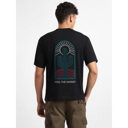 Nobero MenS Graphic Print Oversized Fit T-Shirt (1M-Twrt-C0838-Pal_Black