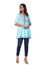Digital Shopee Rayon Embroidery Short Flair Frock Regular Kurti | Kurta For Women Girls (X-Large, Turquoise)