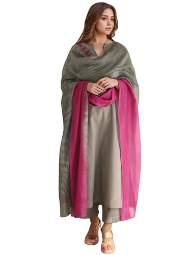 GoSriKi Womens Rayon Viscose Solid Straight Kurta with Pant & Dupatta (MOGUL GREY-GS_XXL_Grey_XX-Large)