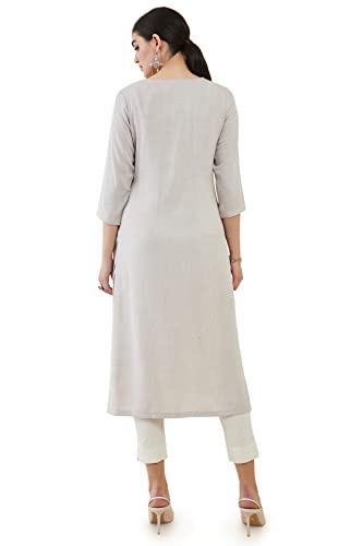 Soch Grey Rayon Straight Kurta With Floral Embroidered Designs