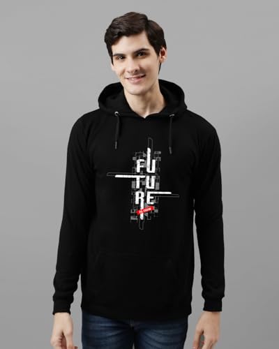 ADRO Men's Printed Hoodie - Cotton, Size 48, Black, Model H24-FTR-BL