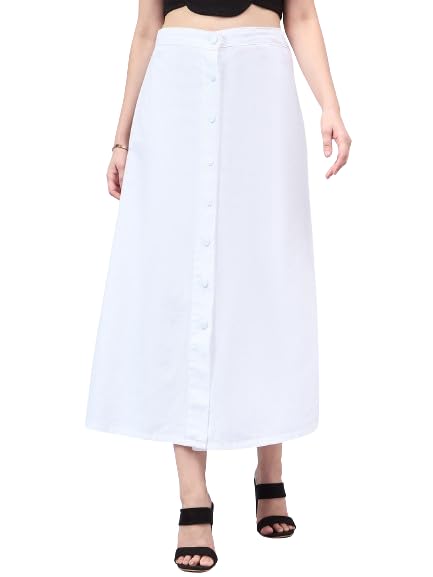 Style Quotient Women White A-Line Maxi Denim Skirt