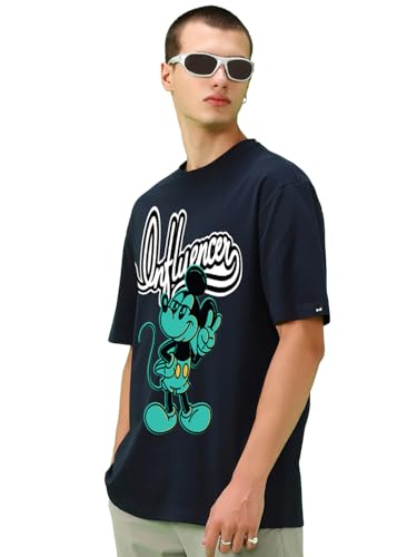 Bewakoof Official Disney Merchandise Mickey Mens Graphic Print Oversized Fit Half Sleeve Round Neck Cotton Jersey T-Shirt_65982