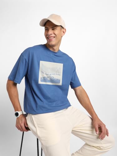 Nobero MenS Solid Oversized Fit T-Shirt (1M-Twrt-C0731_Marine