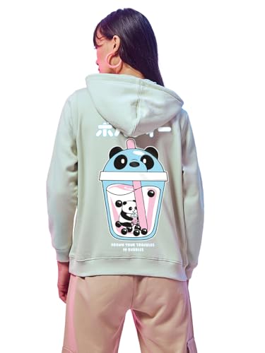 Bewakoof Womens Graphic Print Regular Fit Full Sleeve Hooded Fleece Hoodies_628350_Green_S