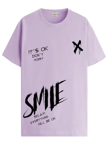 ADRO Mens Smile Printed Cotton T-Shirt_RN24-L2-SMILE-PU-XL Purple