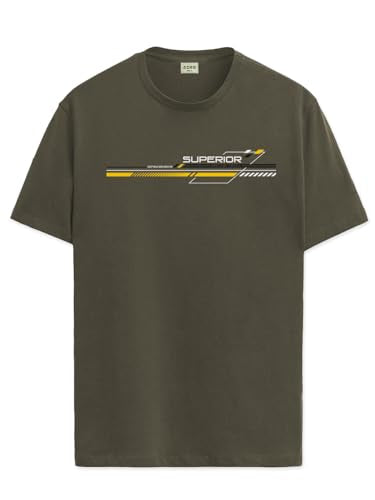 ADRO Men's Graphic Printed 100% Cotton T-Shirt - Regular Fit, Printed T-Shirts for Men (RN24-RAC-OL_Olive_XL)
