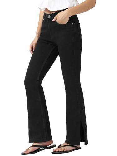 Bewakoof WomenS Solid Bootcut Cotton Elastane Jeans_662175_Black_30