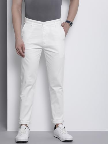 The Indian Garage Co Men Slim Fit Solid Mid-Rise Stretchable Chinos Bright White
