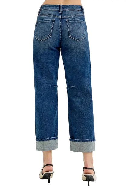 RISEN Slouchy Crop Barrel Cuffed Jeans