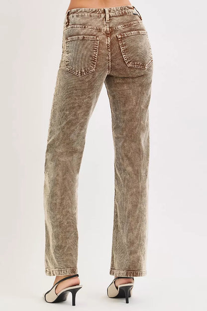 RISEN Tummy Control Mid Rise Straight Leg Corduroy Pants