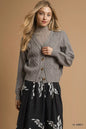 Umgee Chunky Cable Knit V-Neck Button-Up Cardigan