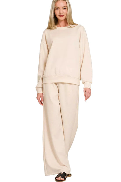 Zenana Scuba Crewneck Pullover and Pants Set